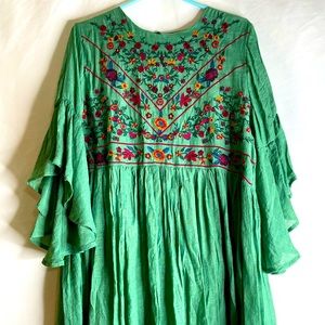 Umgee Green Floral Embroidered Dress
